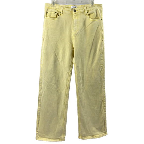 Anniewear Jeans Womens Large Faded Butter Yellow Denim Straight Stretch Hi Rise - Picture 1 of 10